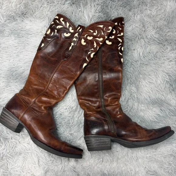 Ariat Hacienda Tall Knee High Leather Cowgirl Cowboy Western Boots Boho Size 10 - Picture 2 of 10